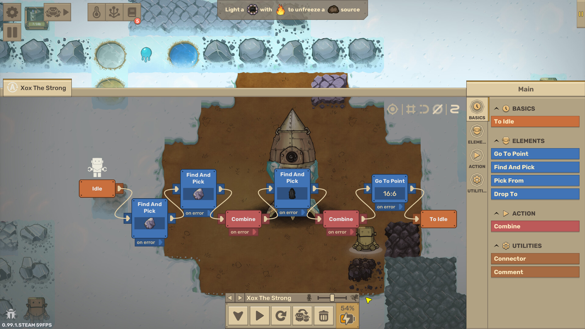 Cute CraftoMate robots working on a snowy frozen planet in Craftomation 101