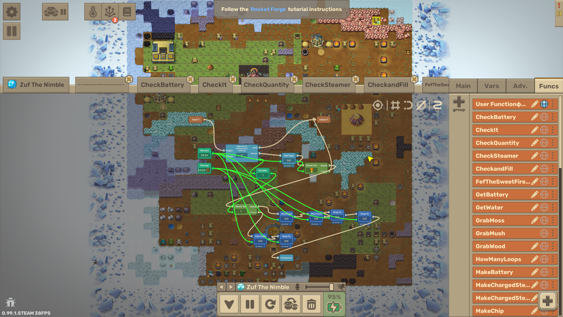 Craftomation 101 base with bonfires, crafting stations, and CraftoMates on ice